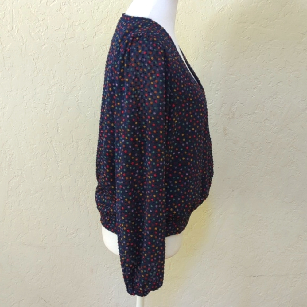 Madewell Lyric Wrap Long Sleeve Top in Confetti Dot Dark Nightfall Size Small - Picture 10 of 13